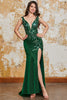Load image into Gallery viewer, Sparkly Dark Green Mermaid Prom Dress med Slit