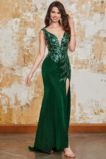 Sparkly Dark Green Mermaid Prom Dress med Slit