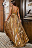 Load image into Gallery viewer, Stunning A Line V-Neck Golden Long Prom kjole med delt front