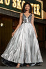 Load image into Gallery viewer, Sparkly A-Line V-Neck Silver Mirror Prom kjole med Slit