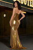 Load image into Gallery viewer, Sparkly Golden Mermaid stroppeløs Long Beaded Prom kjole med Slit