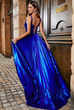 Sparkly A Line Royal Blue Long Prom kjole med Criss Cross Back