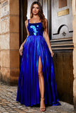 Sparkly A Line Royal Blue Long Prom kjole med Criss Cross Back