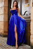 Load image into Gallery viewer, Sparkly A Line Royal Blue Long Prom kjole med Criss Cross Back