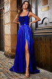 Sparkly A Line Royal Blue Long Prom kjole med Criss Cross Back