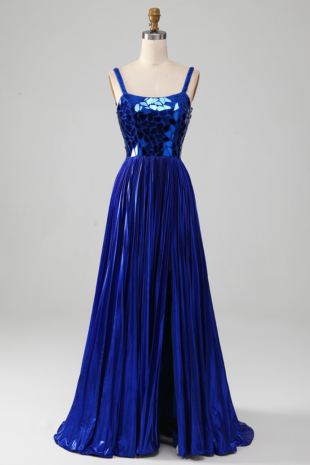 Sparkly Lace-Up Back Royal Blue Prom kjole med Slit