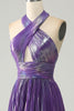 Load image into Gallery viewer, Sparkly Purple Halter A Line Prom Dress med plissert
