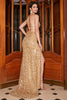 Load image into Gallery viewer, Sparkly Mermaid Spaghetti stropper Golden Sequins Long Prom Dress med Slit