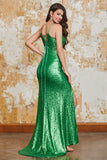 Sparkly Mermaid Green Sequins Long Prom Dress med Split Front