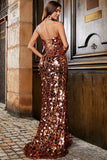 Saparkly Mermaid Spaghetti stropper Golden Sequins Long Prom Dress med Split Front