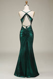 Hot Mermaid Spaghetti stropper Dark Green Long Prom kjole med åpen rygg