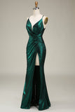 Hot Mermaid Spaghetti stropper Dark Green Long Prom kjole med åpen rygg