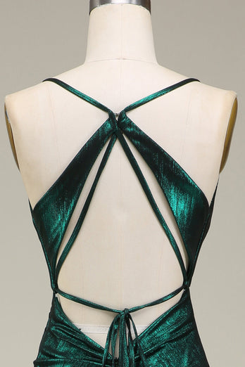 Hot Mermaid Spaghetti stropper Dark Green Long Prom kjole med åpen rygg