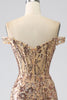 Load image into Gallery viewer, Sparkly Mermaid Off The Shoulder Golden Corset Prom Dress med Slit