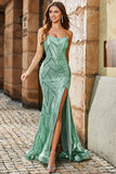 Trendy Mermaid Spaghetti stropper Grønn Long Prom Kjole med Criss Cross Back