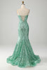 Load image into Gallery viewer, Sparkly Green Sequins Lace-Up Back Long Mermaid Prom Dress med Slit