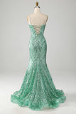 Sparkly Green Sequins Lace-Up Back Long Mermaid Prom Dress med Slit