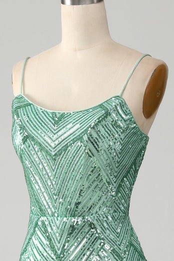 Sparkly Green Sequins Lace-Up Back Long Mermaid Prom Dress med Slit
