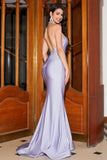 Lilac Mermaid Halter Neck Ryggløs Long Prom Dress