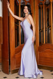 Lilac Mermaid Halter Neck Ryggløs Long Prom Dress