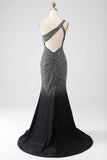 Sparkly Black Mermaid One Shoulder Corset Prom Dress