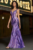 Load image into Gallery viewer, Sparkly Mermaid V Neck Dark Purple Sequins Long Prom Kjole med åpen rygg