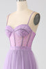 Load image into Gallery viewer, A-Line Lilac Spaghetti stropper Long Corset Prom Dress