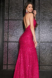 Hot Pink Mermaid Halter Sequin Prom kjole med spalt