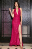 Load image into Gallery viewer, Hot Pink Mermaid Halter Sequin Prom kjole med spalt