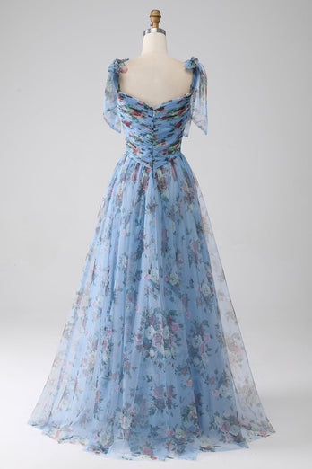 A-Line Lavendel Trykt Justerbare stropper Lang Prom Dress