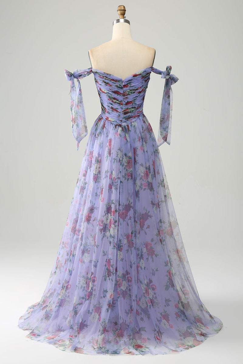 Load image into Gallery viewer, A-Line Lavendel Trykt Justerbare stropper Lang Prom Dress