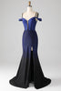 Load image into Gallery viewer, Sparkly Navy Mermaid Long Corset Prom Dress med Slit
