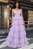 Load image into Gallery viewer, Prinsesse A Line Spaghetti stropper Lilac korsett Prom kjole med Appliques Ruffles
