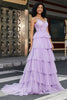 Load image into Gallery viewer, Prinsesse A Line Spaghetti stropper Lilac korsett Prom kjole med Appliques Ruffles