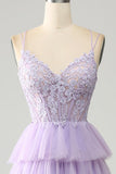 Lilac Tulle Tiered Princess Corset Prom kjole med Appliques