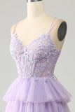 Lilac Tulle Tiered Princess Corset Prom kjole med Appliques