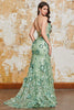 Load image into Gallery viewer, Spaghetti stropper Grønn havfrue korsett Prom kjole med Appliques