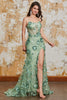 Load image into Gallery viewer, Spaghetti stropper Grønn havfrue korsett Prom kjole med Appliques