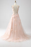 Blush A-Line Spaghetti stropper Long Prom Kjole med Appliques