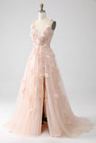 Blush A-Line Spaghetti stropper Long Prom Kjole med Appliques