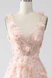 Blush A-Line Spaghetti stropper Long Prom Kjole med Appliques