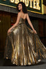 Load image into Gallery viewer, Golden A-Line Spaghetti stropper Plissert Sparkly Prom Kjole med Slit