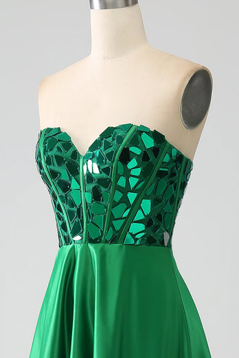 A-Line Sweetheart Mørkegrønn korsett Prom kjole