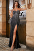Load image into Gallery viewer, Glitter stroppeløs havfrue svart ballkjole med spalt