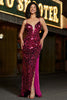 Load image into Gallery viewer, Spaghetti stropper Hot Pink Sparkly Mermaid paljetter Long Prom Kjole med Slit