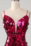 Sparkly Mermaid Spaghetti stropper Fuchsia paljetter Long Prom Kjole med Slit