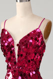 Sparkly Mermaid Spaghetti stropper Fuchsia paljetter Long Prom Kjole med Slit