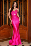 Hot Pink Sparkly Mermaid Prom Dress med Hollow-out