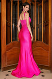 Hot Pink Sparkly Mermaid Prom Dress med Hollow-out