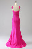 Sparkly Mermaid Hot Pink Prom Dress med Hollow-out